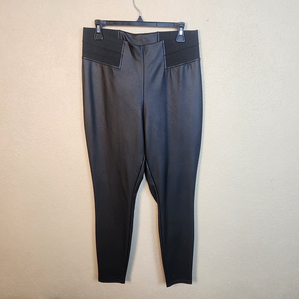 Simply Vera Vera Wang Black Faux Leather Skinny Pants Large (5953)